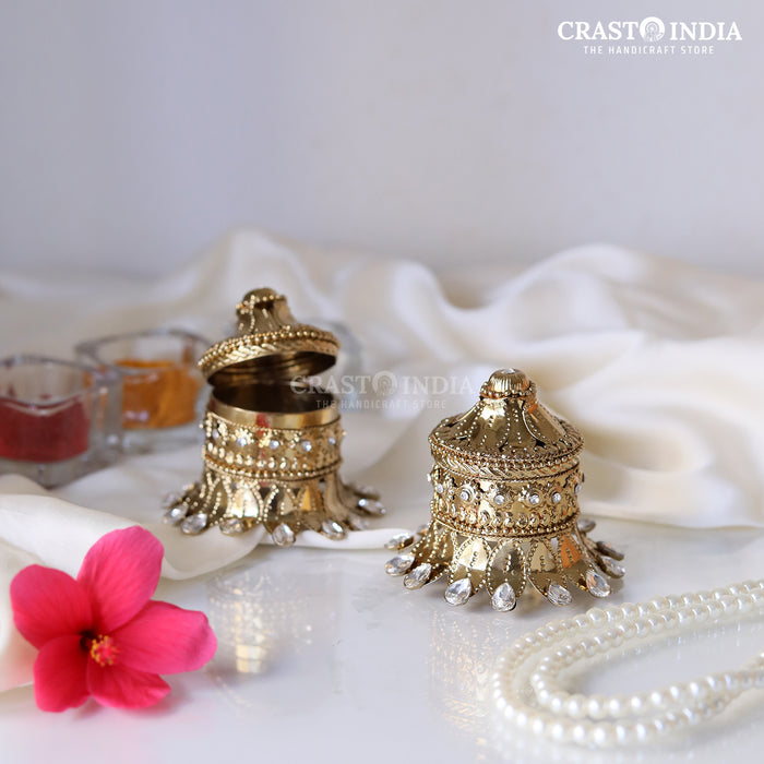 PACK OF 2 - CRASTO INDIA HANDCRAFTED STONE PETAL STAND WITH PETAL TOP SINDOOR DABBI