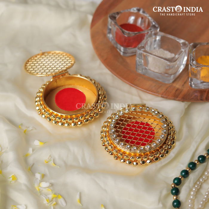 PACK OF 3 PCS - CRASTO INDIA HANDCRAFTED GHUNGHROO VELVET COIN BOX ROUND