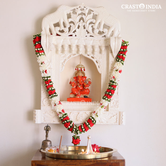CRASTO INDIA HANDCRAFTED VELVET ROSE WITH CLOTH PETALS & TAGAR MALA