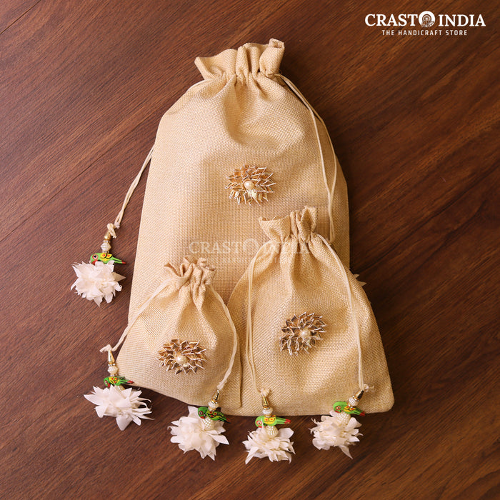 CRASTO INDIA HANDCRAFTED JUTE BATWA WITH GAJRA AND PARROT TASSLES (PACK OF 10 PCS) (Available in 3 sizes)