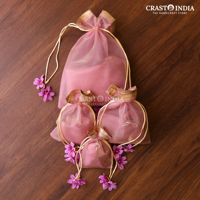 CRASTO INDIA HANDCRAFTED GOTA FRILL FLOWER LATKAN LILAC POTLI (PACK OF 10 PCS) (AVAILABLE IN 4 SIZES)