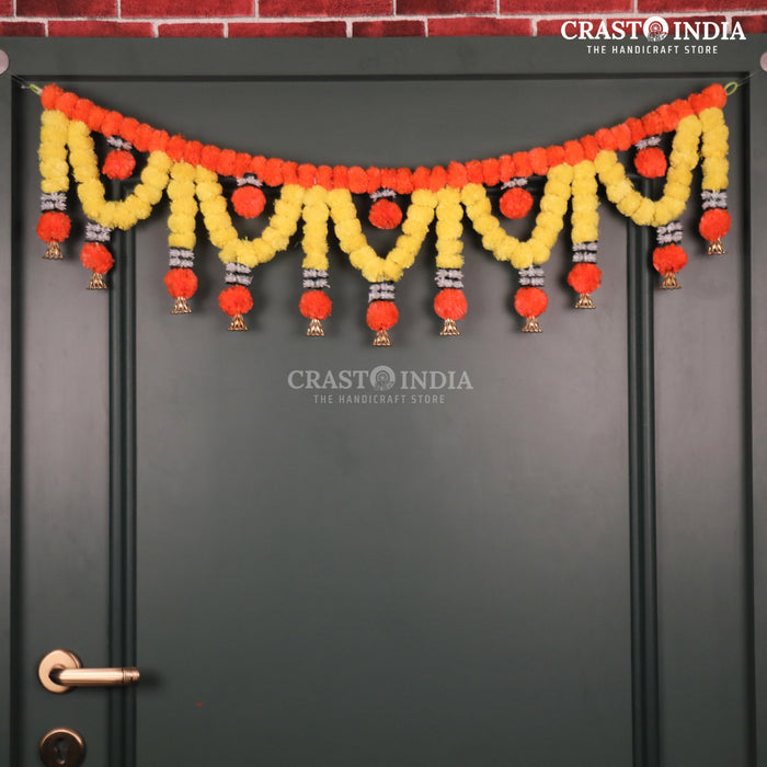 Crasto India Handcrafted Marigold festive 5-Round Toran (1 pc ) ( 36 Inch)