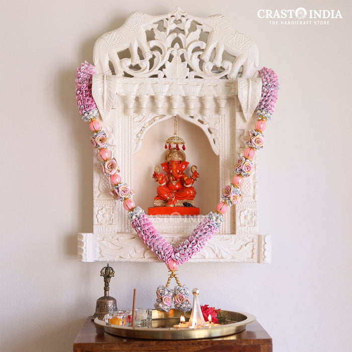CRASTO INDIA HANDCRAFTED RIBBON MALA WITH ROSES AND BALL (PINK-SILVER)
