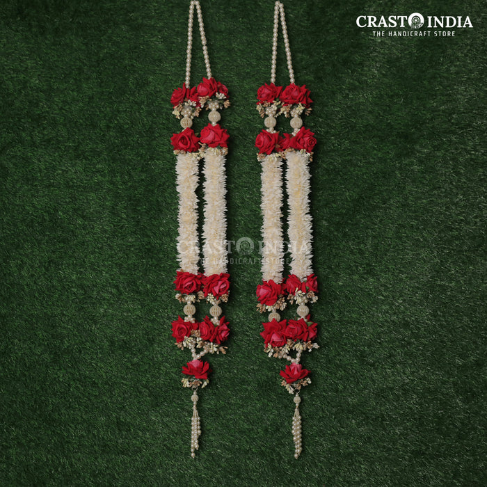 CRASTO INDIA HANDCRAFTED WHITE-RED ROSE MALA FOR WEDDING (1 PC)