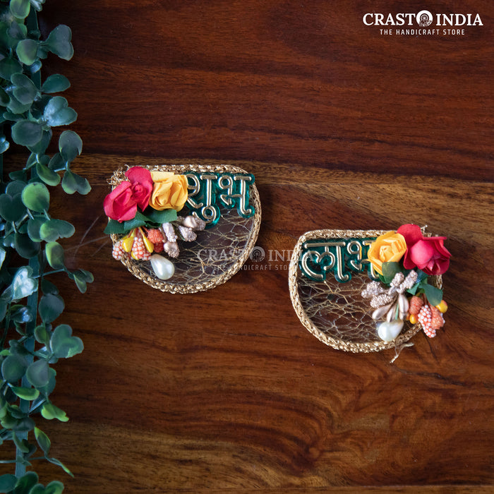 CRASTO INDIA HANDCRAFTED FESTIVE SEMI-CIRCLE SHUBH LABH WITH FLORAL WORK (1 PAIR)