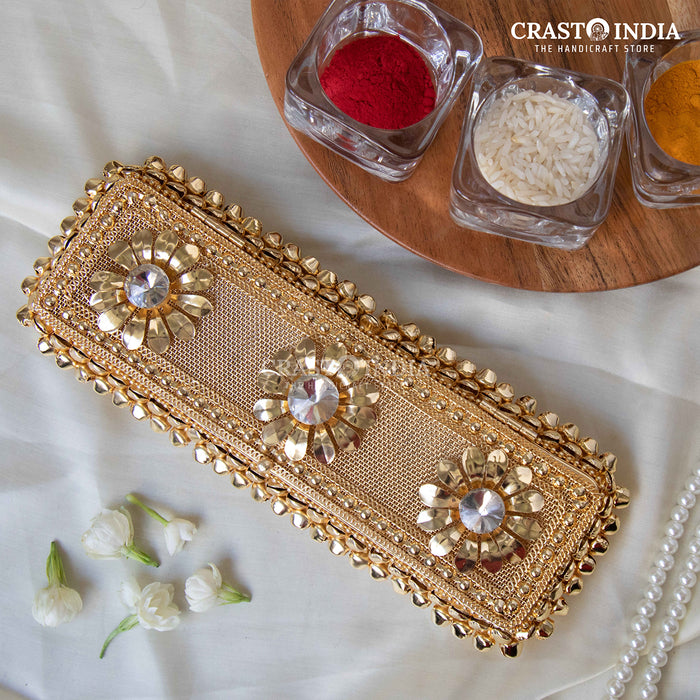(PACK OF 2 PCS) CRASTO INDIA HANDCRAFTED GHUNGHROO JEWELLERY CHAIN BOX WITH FLOWER AND STONEWORK