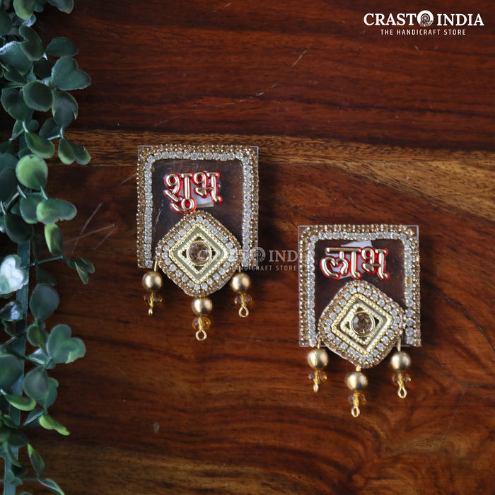 CRASTO INDIA HANDCRAFTED FESTIVE RECTANGLE-KITE SHAPED SHUBH LABH WITH DIAMOND WORK (1 PAIR)