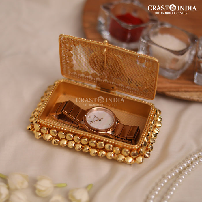 PACK OF 2 PCS - CRASTO INDIA HANDCRAFTED RECTANGLE GHUNGROO JEWELLERY BOX WITH STONEWORK