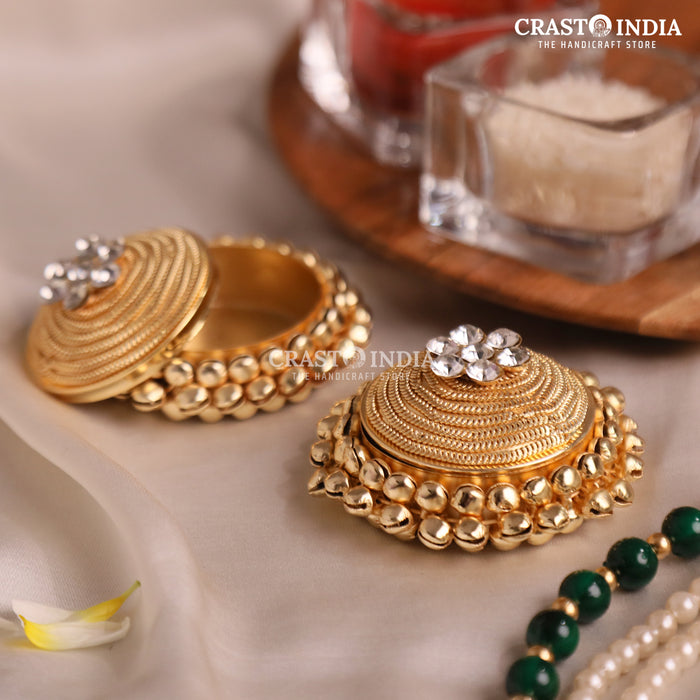 PACK OF 4 PCS - CRASTO INDIA HANDCRAFTED ROUND GHUNGROO JEWELLERY BOX WITH SPIRAL CHAIN WITHOUT HINGE