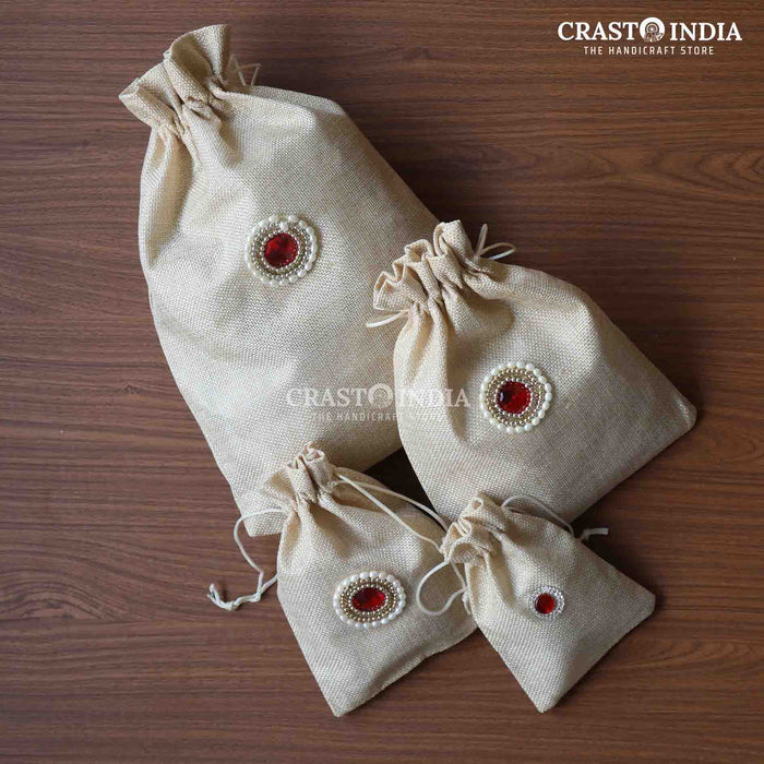 CRASTO INDIA HANDCRAFTED BEIGE JUTE POTLI (PACK OF 10 PCS) (AVAILABLE IN 4 SIZES)