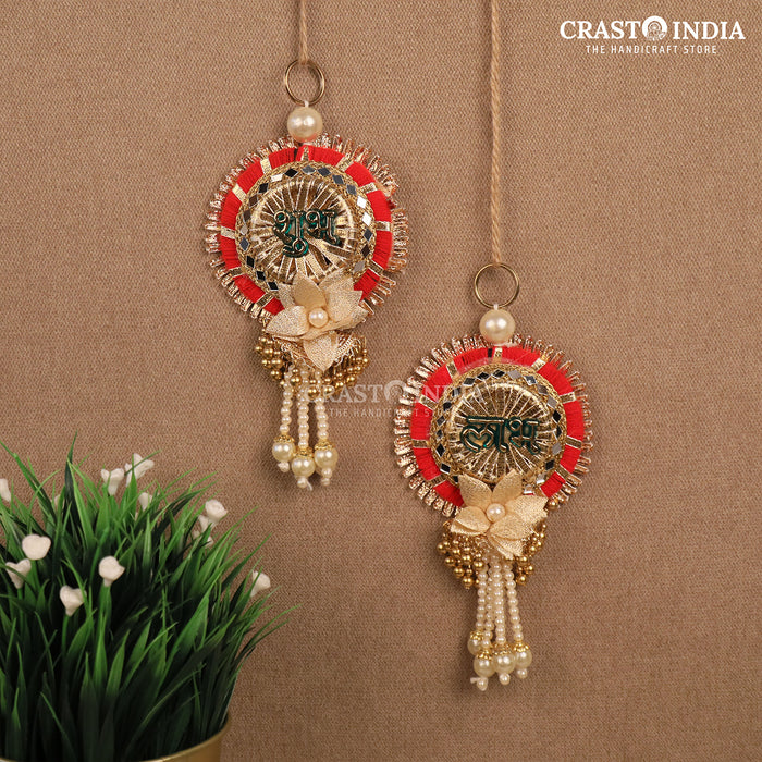 CRASTO INDIA HANDCRAFTED RED GOTA CHAKRI GOLDEN FLOWER SHUBH LABH (PAIR)