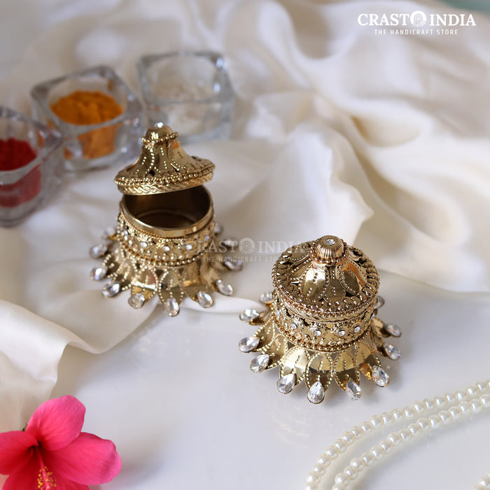 PACK OF 2 - CRASTO INDIA HANDCRAFTED STONE PETAL STAND WITH PETAL TOP SINDOOR DABBI