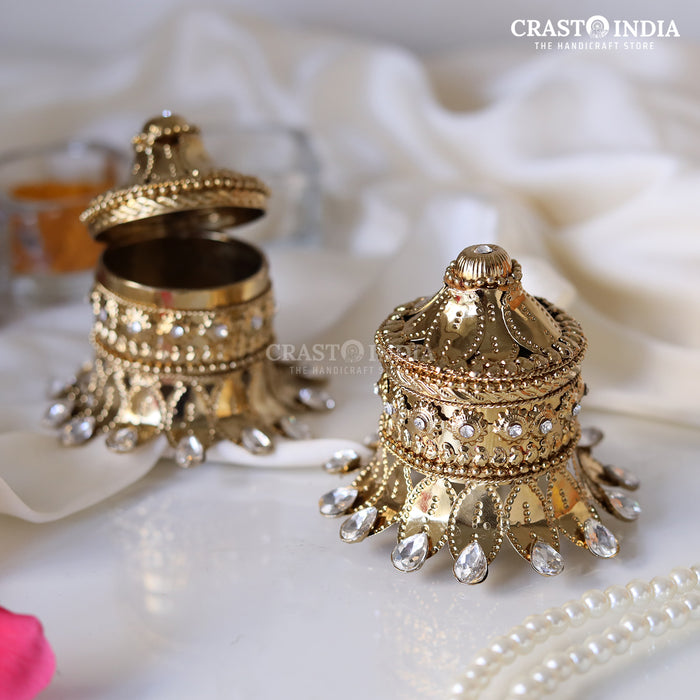 PACK OF 2 - CRASTO INDIA HANDCRAFTED STONE PETAL STAND WITH PETAL TOP SINDOOR DABBI