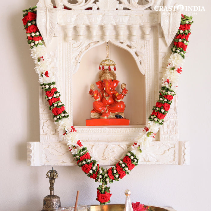 CRASTO INDIA HANDCRAFTED VELVET ROSE WITH CLOTH PETALS & TAGAR MALA