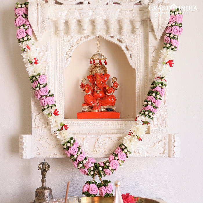 CRASTO INDIA HANDCRAFTED VELVET ROSE WITH CLOTH PETALS & TAGAR MALA