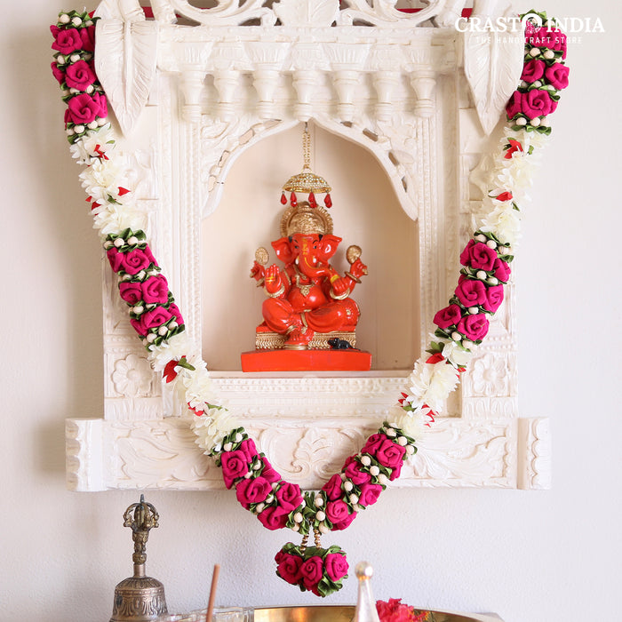 CRASTO INDIA HANDCRAFTED VELVET ROSE WITH CLOTH PETALS & TAGAR MALA