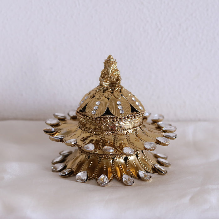CRASTO INDIA HANDCRAFTED 2-OPEN PETAL STAND WITH GANPATI ON LID SINDOOR DABBI  (1 PC)