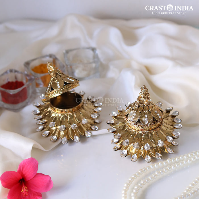 CRASTO INDIA HANDCRAFTED 2-OPEN PETAL STAND WITH GANPATI ON LID SINDOOR DABBI  (1 PC)