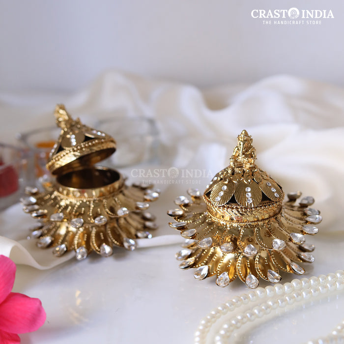 CRASTO INDIA HANDCRAFTED 2-OPEN PETAL STAND WITH GANPATI ON LID SINDOOR DABBI  (1 PC)