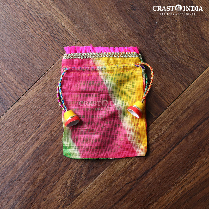 CRASTO INDIA HANDCRAFTED MULTI COLOR RAINBOW POTLI WITH THREADED TASSLES (PACK OF 10 PCS) ( AVAILABLE IN 4 SIZES)