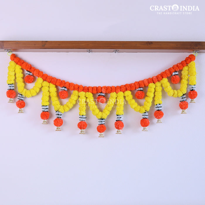Crasto India Handcrafted Marigold festive 5-Round Toran (1 pc ) ( 36 Inch)