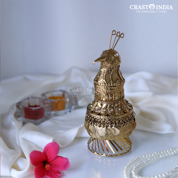 CRASTO INDIA HANDCRAFTED STANDING PEACOCK KHANJARI SINDOOR BOX  (1 PC)