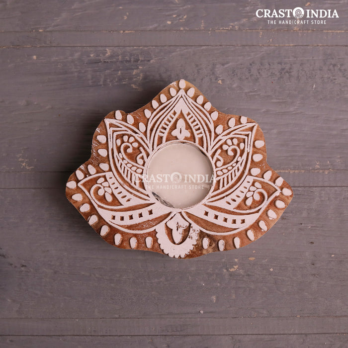 CRASTO INDIA HANDCRAFTED FESTIVE WOODEN BLOCK DIYA #60 (PAIR)