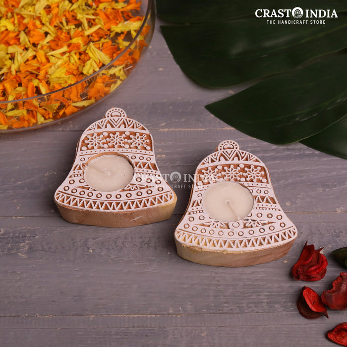 CRASTO INDIA HANDCRAFTED FESTIVE WOODEN BLOCK DIYA #61 (PAIR)