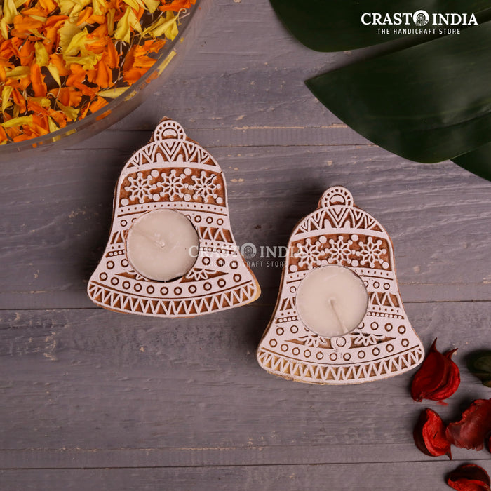 CRASTO INDIA HANDCRAFTED FESTIVE WOODEN BLOCK DIYA #61 (PAIR)