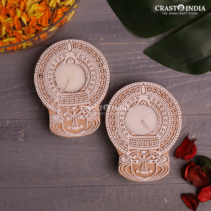 CRASTO INDIA HANDCRAFTED FESTIVE WOODEN BLOCK DIYA #62 (PAIR)