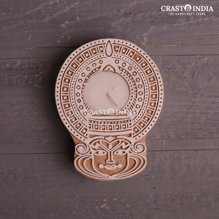 CRASTO INDIA HANDCRAFTED FESTIVE WOODEN BLOCK DIYA #62 (PAIR)