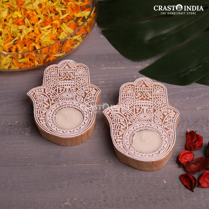 CRASTO INDIA HANDCRAFTED FESTIVE WOODEN BLOCK DIYA #69 (PAIR)