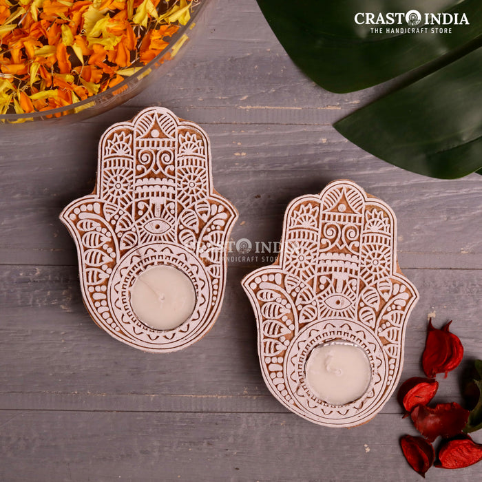 CRASTO INDIA HANDCRAFTED FESTIVE WOODEN BLOCK DIYA #69 (PAIR)
