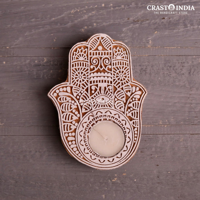 CRASTO INDIA HANDCRAFTED FESTIVE WOODEN BLOCK DIYA #69 (PAIR)