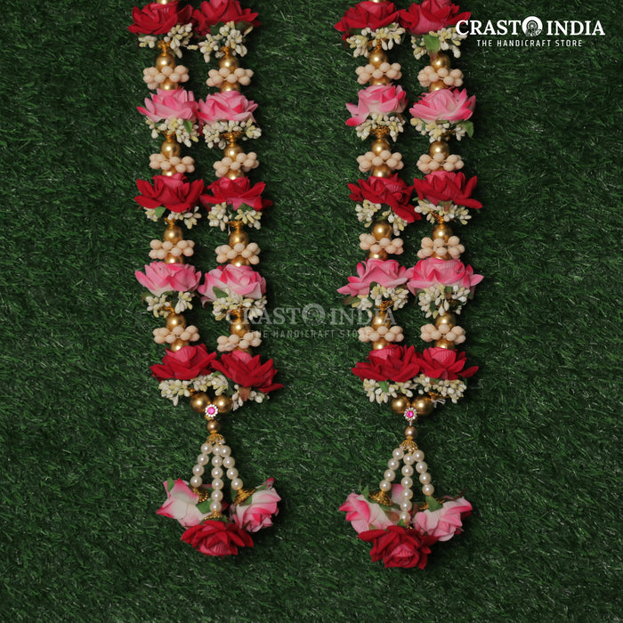 CRASTO INDIA HANDCRAFTED PINK-RED ROSE MALA FOR WEDDING (1 PC)