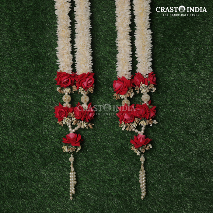 CRASTO INDIA HANDCRAFTED WHITE-RED ROSE MALA FOR WEDDING (1 PC)