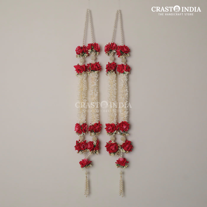 CRASTO INDIA HANDCRAFTED WHITE-RED ROSE MALA FOR WEDDING (1 PC)