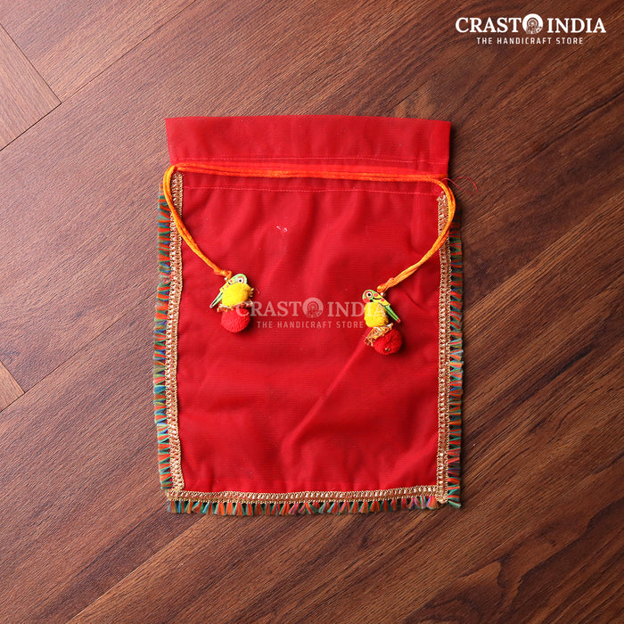 CRASTO INDIA HANDCRAFTED RED POTLI WITH PARROT POM-POM LATKAN (PACK OF 10 PCS)(AVAILABLE IN 4 SIZES)