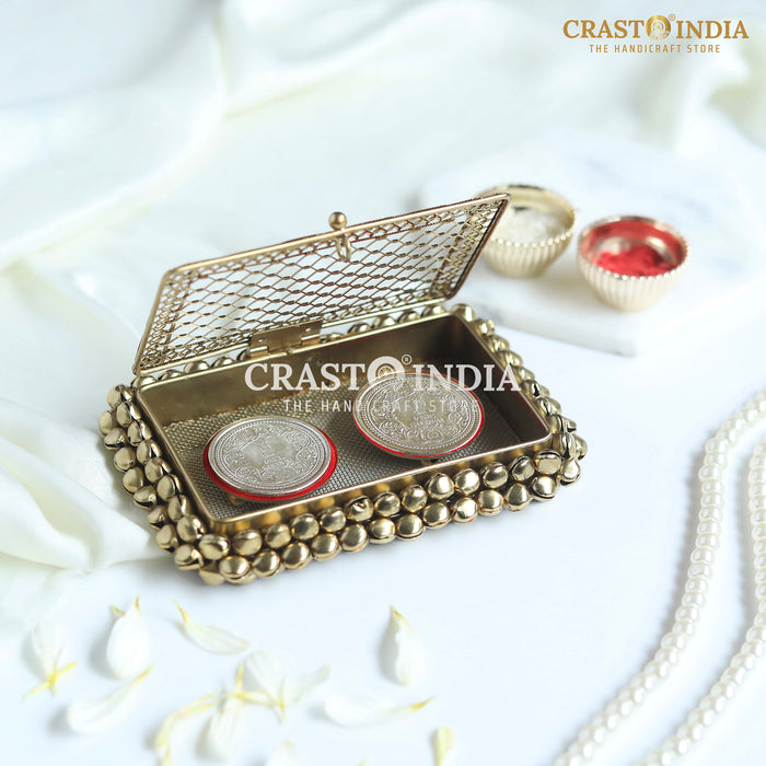 (PACK OF 2 PCS) CRASTO INDIA HANDCRAFTED GHUNGHROO COIN BOX WITH VELVET