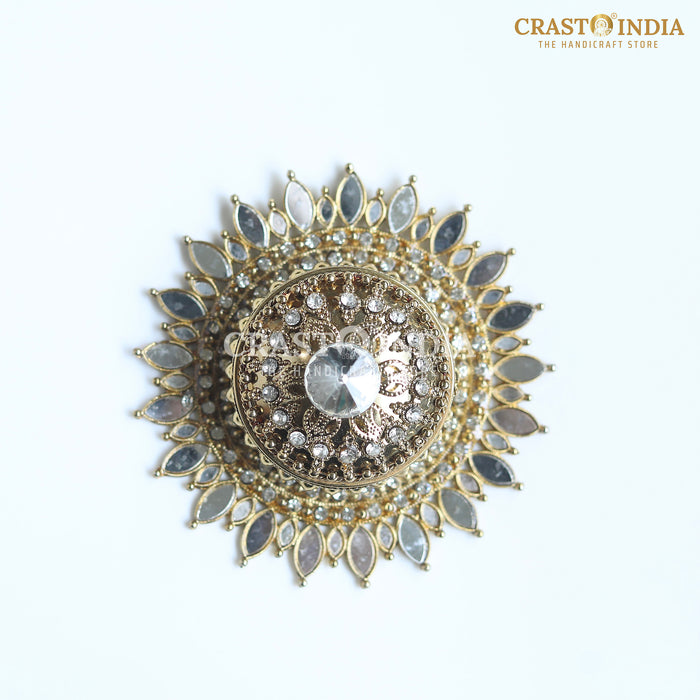 PACK OF 2 PCS - CRASTO INDIA HANDCRAFTED COIN BOX/SINDOOR BOX FLOWER DABBI WITHOUT HINGE IN ANTIQUE GOLD FINISH