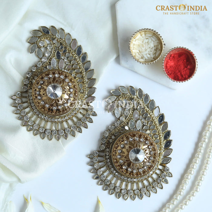 PACK OF 2 PCS - CRASTO INDIA HANDCRAFTED COIN BOX/SINDOOR BOX MANGO DABBI IN ANTIQUE GOLD FINISH