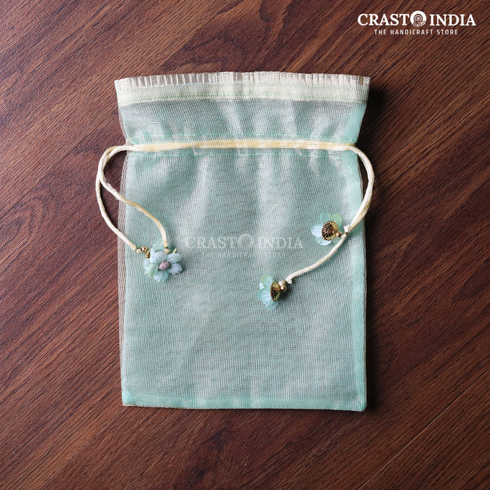 CRASTO INDIA HANDCRAFTED GOTA FRILL FLOWER LATKAN BLUE GREEN POTLI (PACK OF 10 PCS)(AVAILABLE IN 4 SIZES)