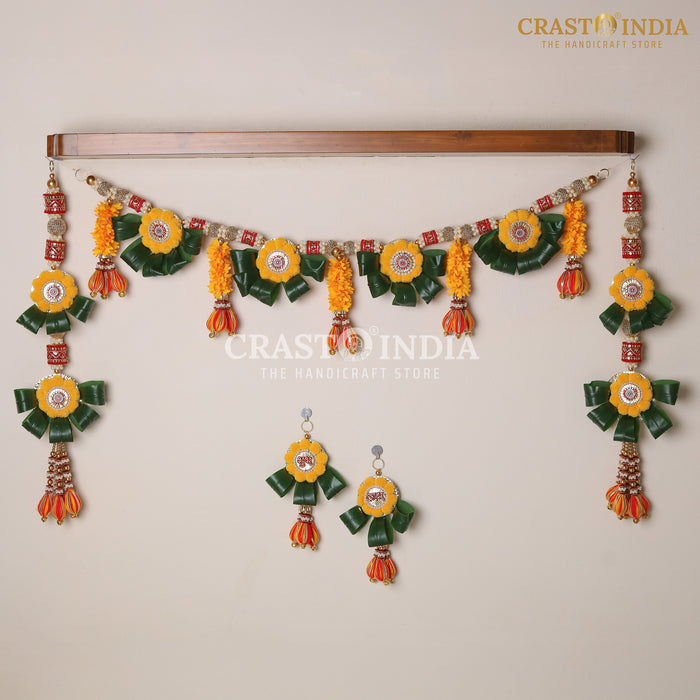 CRASTO INDIA HANDCRAFTED FESTIVE COMBO SET #1 (TORAN, SIDE HANGING, SHUBH LABH AND RANGOLI)