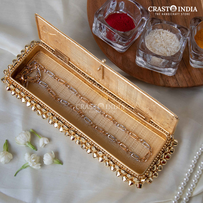 (PACK OF 2 PCS) CRASTO INDIA HANDCRAFTED GHUNGHROO JEWELLERY CHAIN BOX WITH FLOWER AND STONEWORK