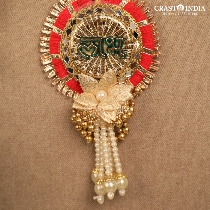 CRASTO INDIA HANDCRAFTED RED GOTA CHAKRI GOLDEN FLOWER SHUBH LABH (PAIR)