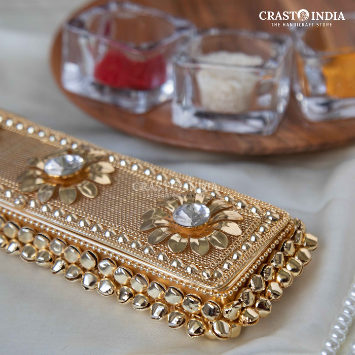 (PACK OF 2 PCS) CRASTO INDIA HANDCRAFTED GHUNGHROO JEWELLERY CHAIN BOX WITH FLOWER AND STONEWORK