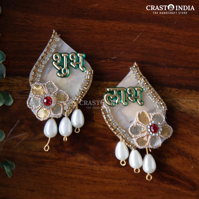 CRASTO INDIA HANDCRAFTED FESTIVE DROP SHAPE WITH FLOWER SHUBH LABH (1 PAIR)