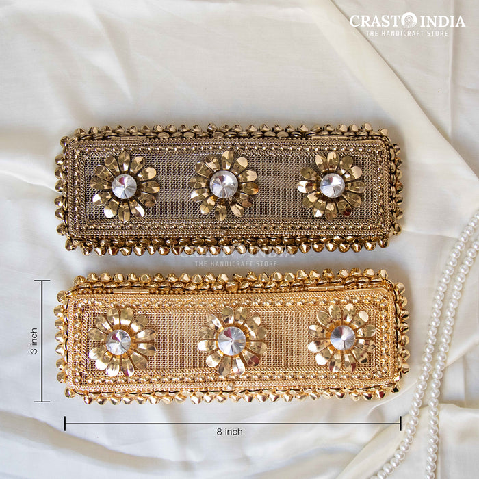 (PACK OF 2 PCS) CRASTO INDIA HANDCRAFTED GHUNGHROO JEWELLERY CHAIN BOX WITH FLOWER AND STONEWORK
