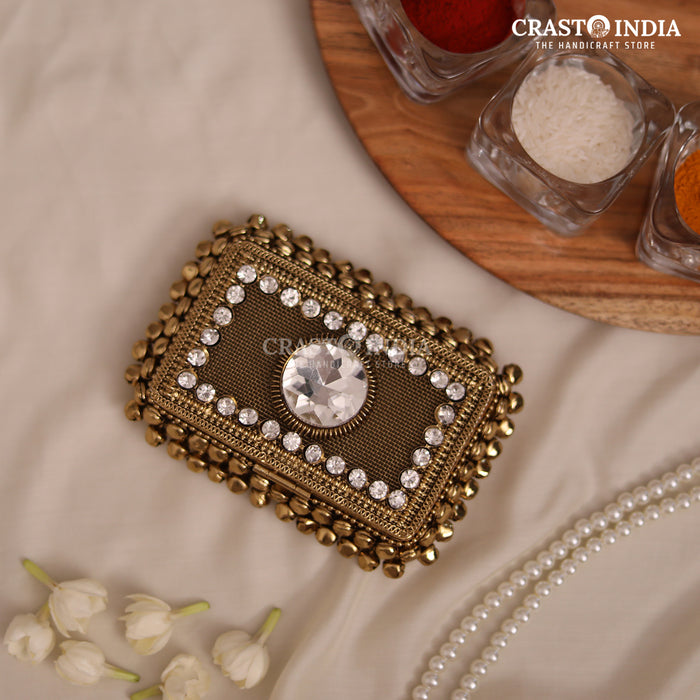 PACK OF 2 PCS - CRASTO INDIA HANDCRAFTED RECTANGLE GHUNGROO JEWELLERY BOX WITH STONEWORK