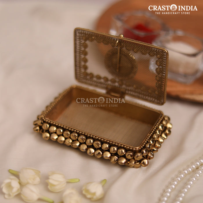 PACK OF 2 PCS - CRASTO INDIA HANDCRAFTED RECTANGLE GHUNGROO JEWELLERY BOX WITH STONEWORK